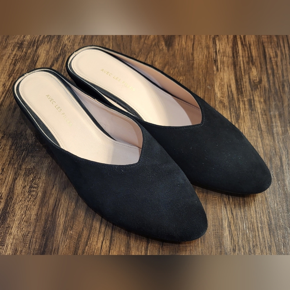 Avec Les Filles Bella Black Suede Women's Mules Size 7 Office Business Capsule